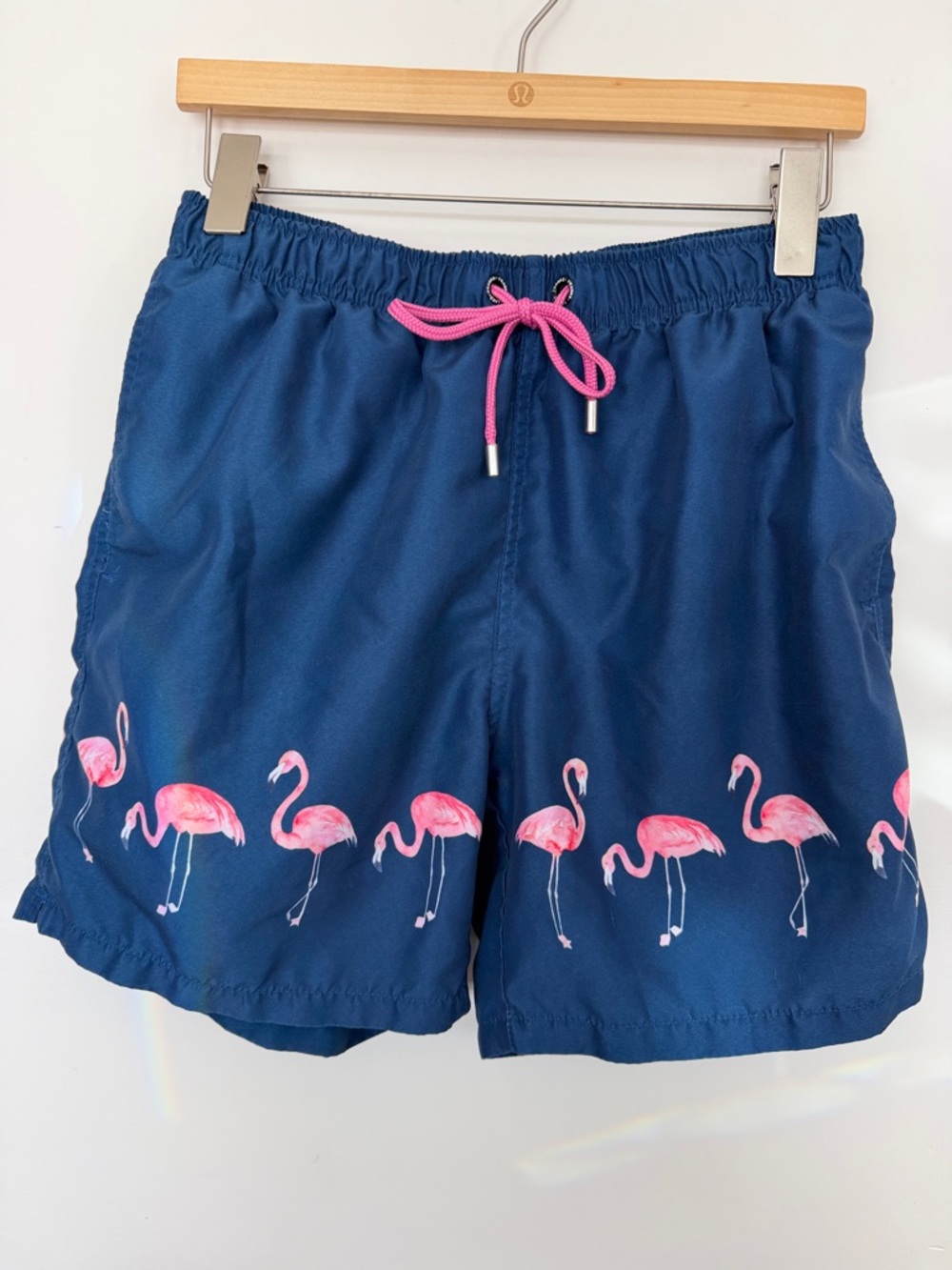 Franks Flamingo Print swim trunks with Pink Drawstring L